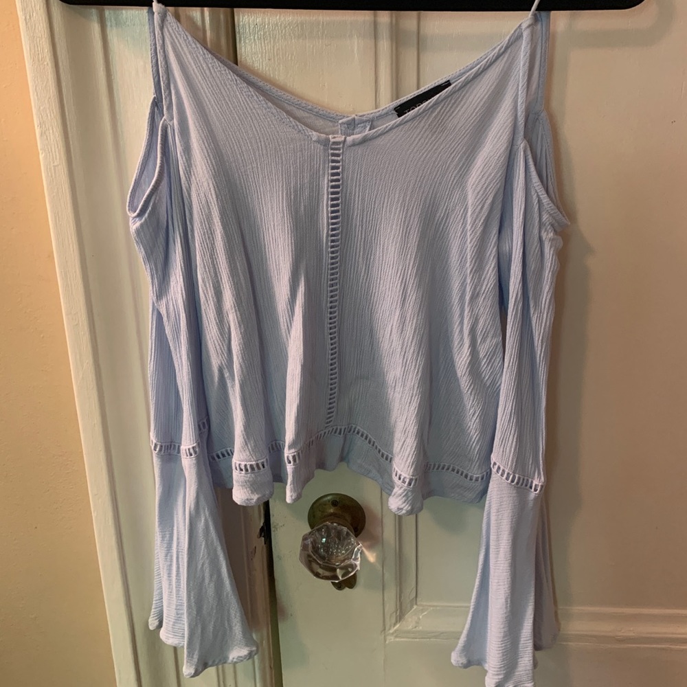Light Blue Long Sleeve Cropped Blouse